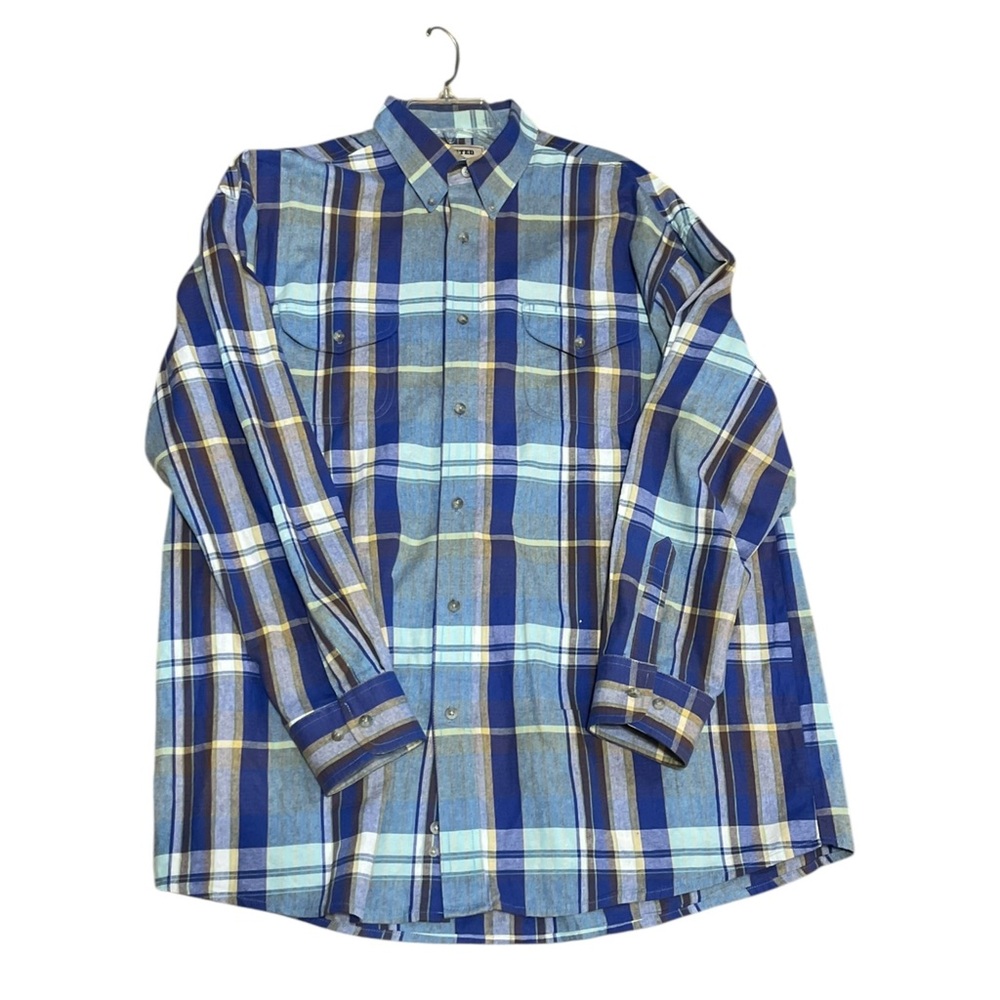 Vtg Wrangler Painted Desert Blue Brown Plaid Button Down Western Shirt XL Tall